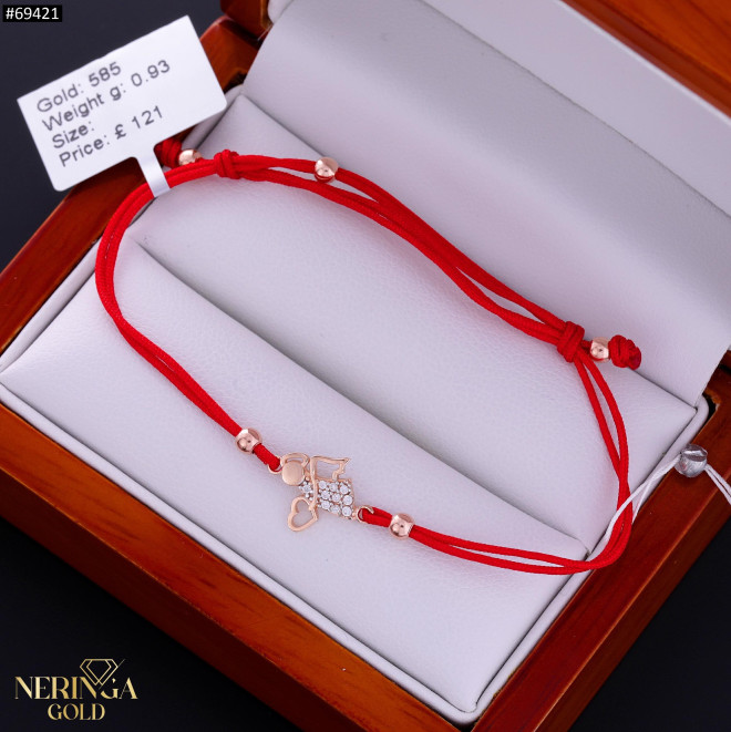 Rose red color cord gold thread bracelet #69421
