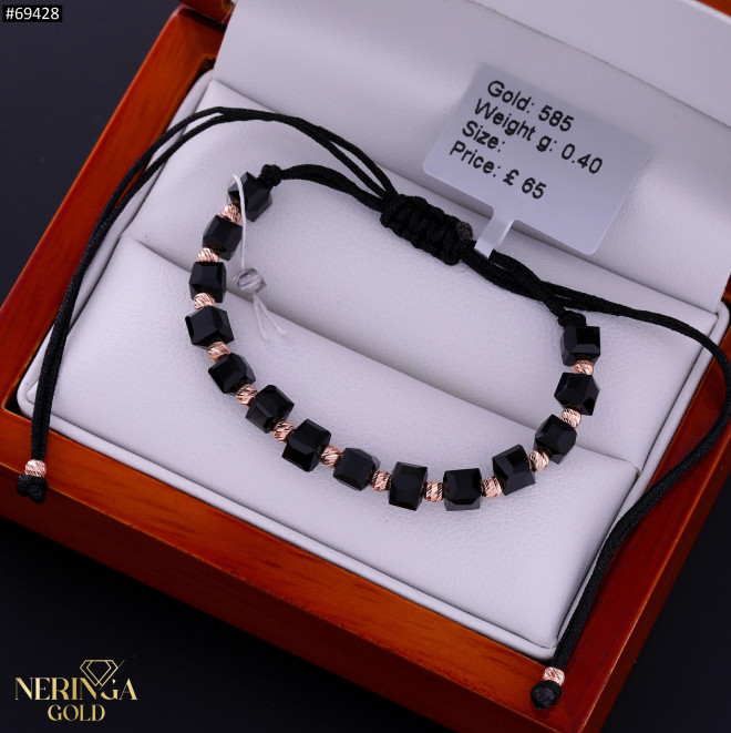 Rose black color cord gold thread bracelet #69428