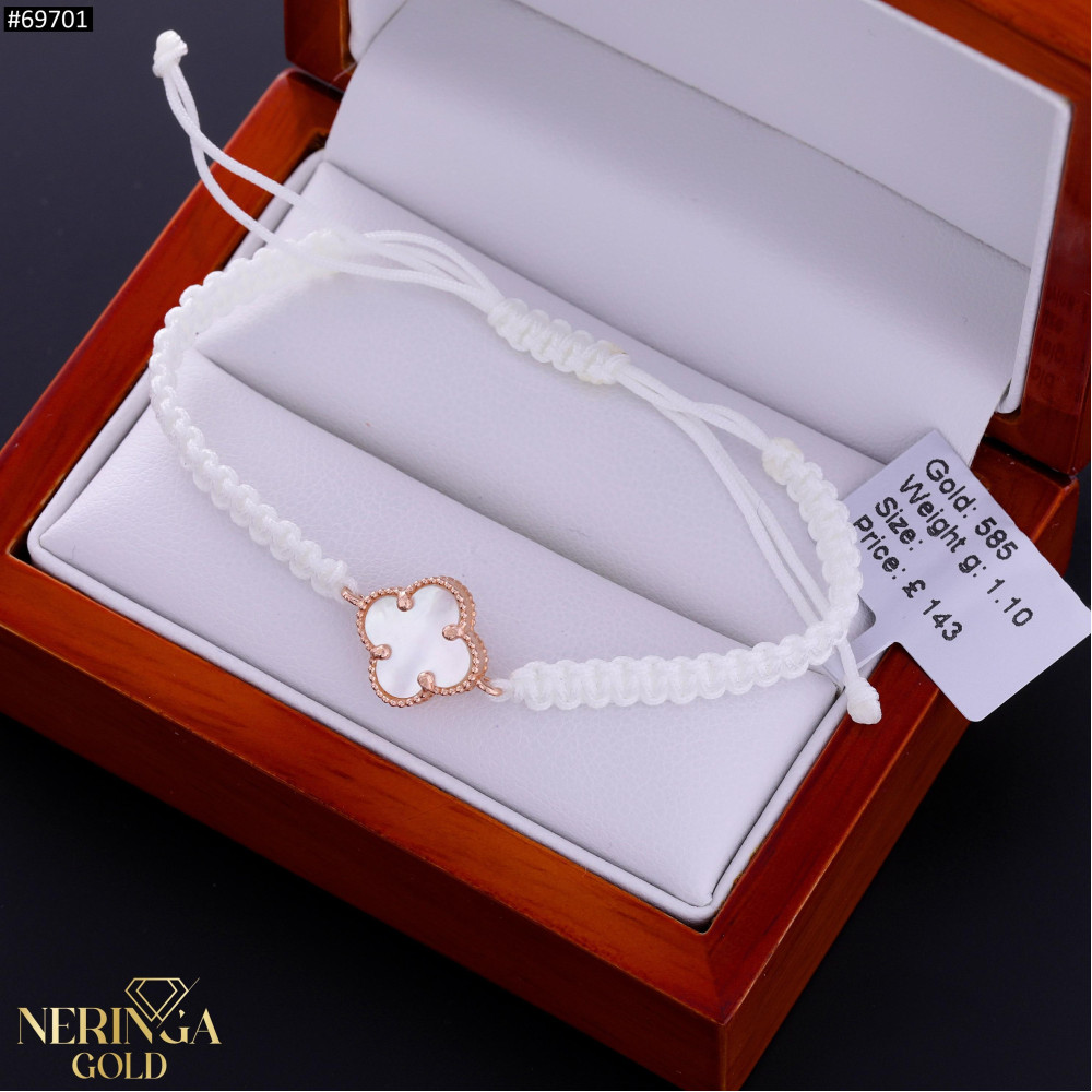 Rose white color cord gold thread bracelet #69701