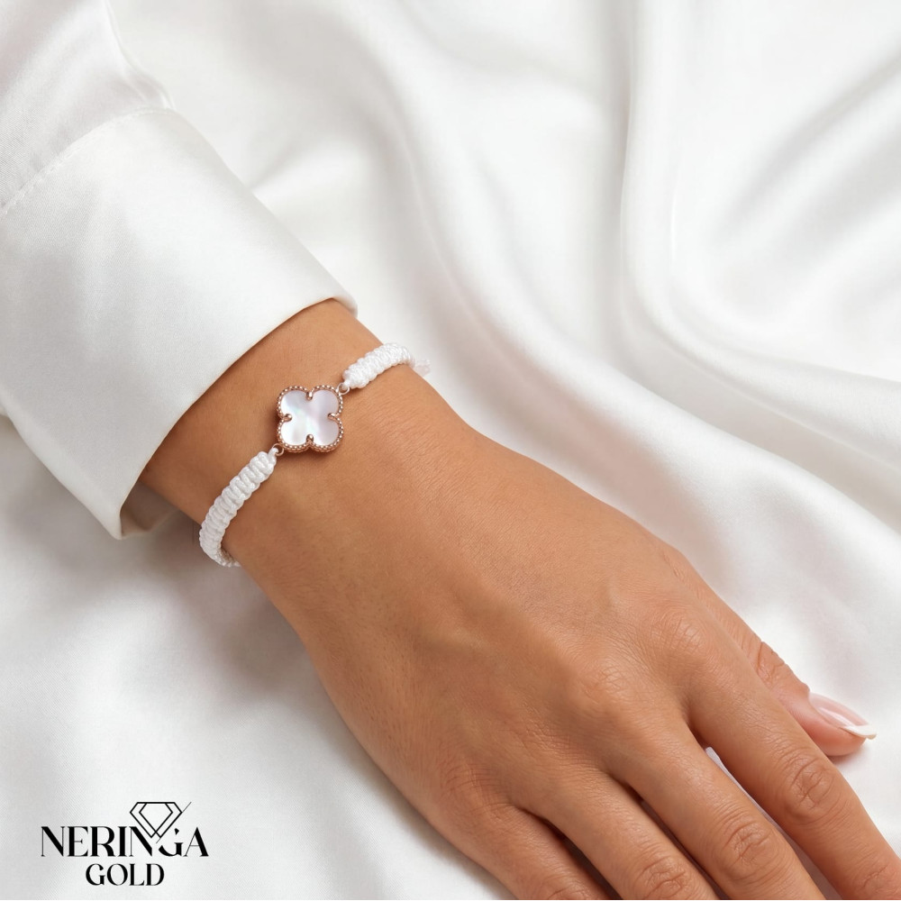 Rose white color cord gold thread bracelet #69701