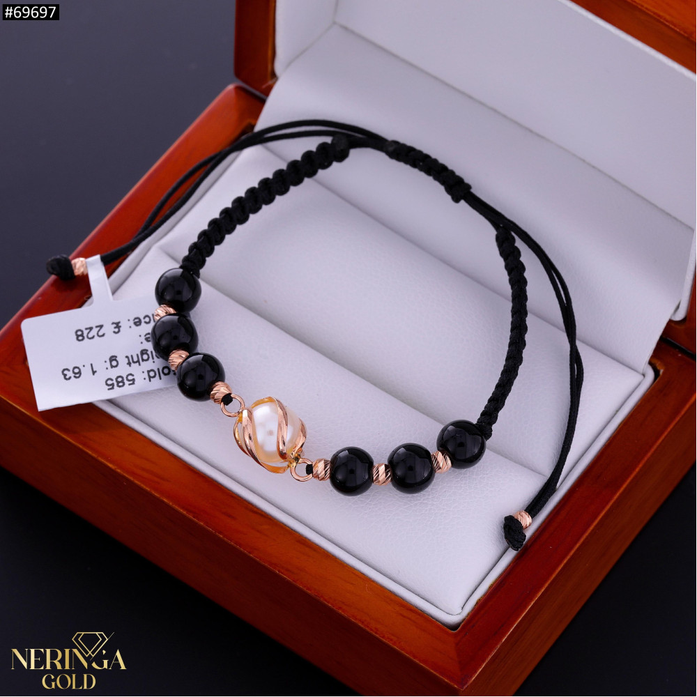 Rose black color cord gold thread bracelet #69697