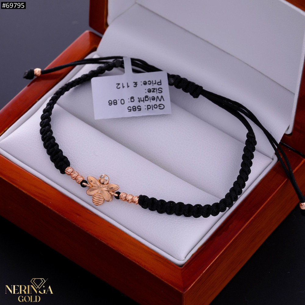 Rose black color cord gold thread bracelet #69795