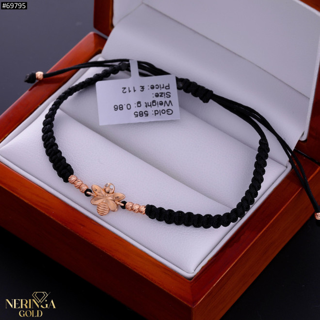 Rose black color cord gold thread bracelet #69795