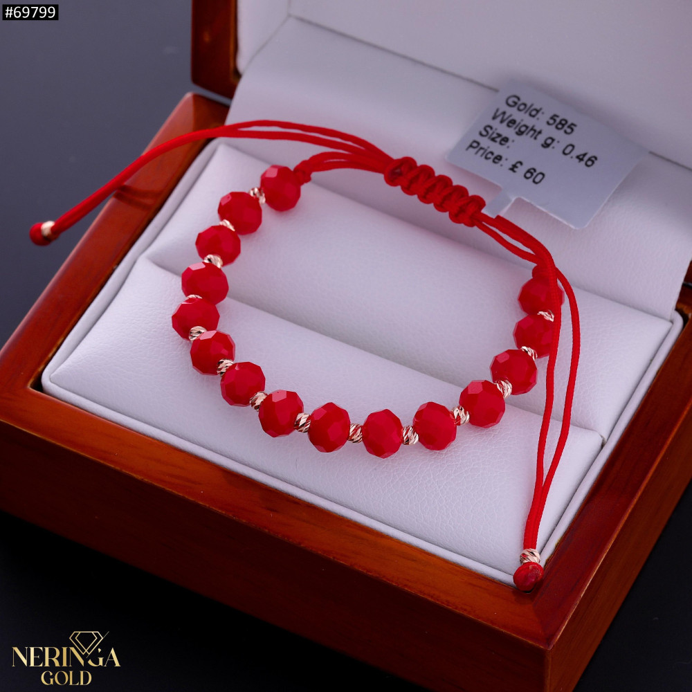 Rose red color cord gold thread bracelet #69799