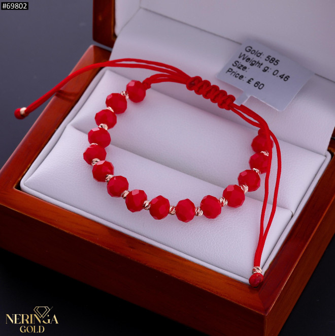 Rose red color cord gold thread bracelet #69802
