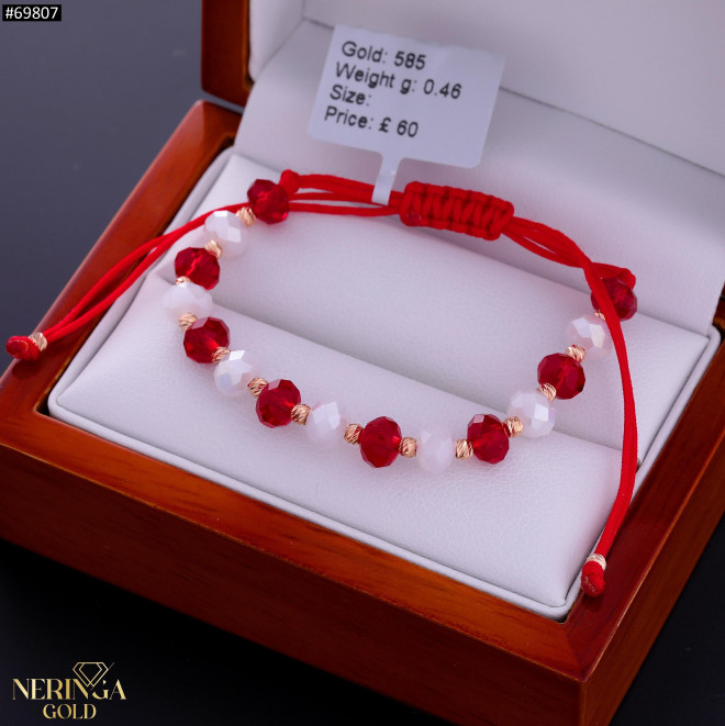 Rose red color cord gold thread bracelet #69807