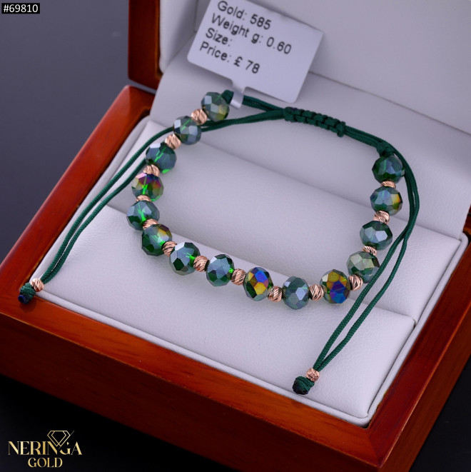 Rose green color cord gold thread bracelet #69810