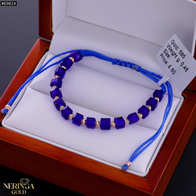 Rose blue color cord gold thread bracelet #69814