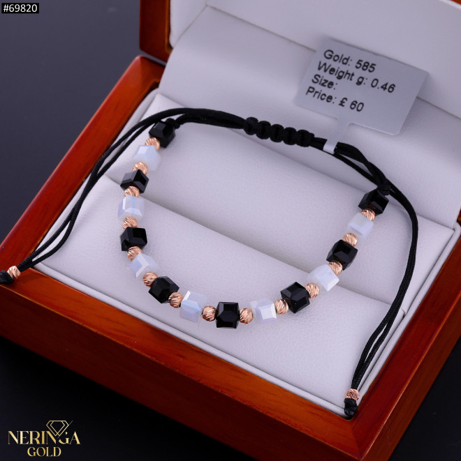Rose black color cord gold thread bracelet #69820