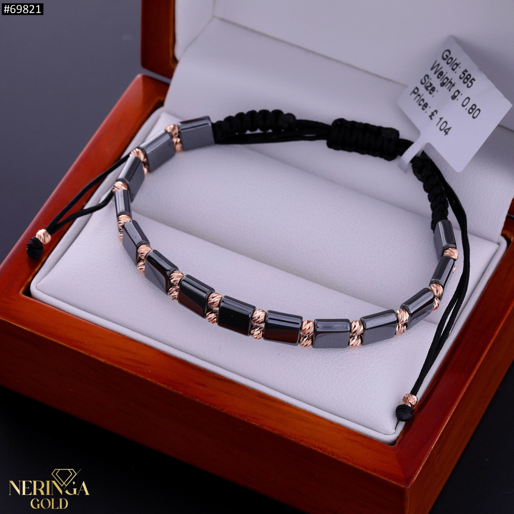 Rose black color cord gold thread bracelet #69821