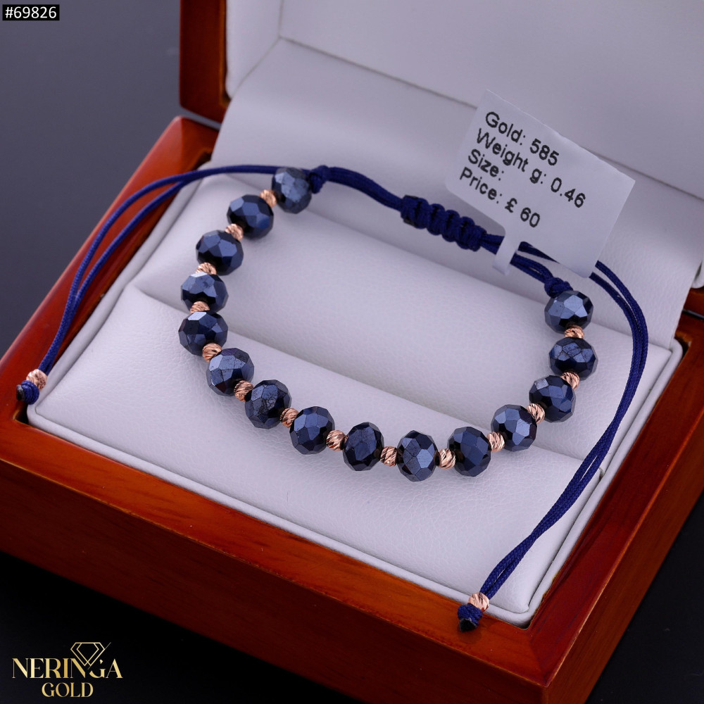 Rose blue color cord gold thread bracelet #69826