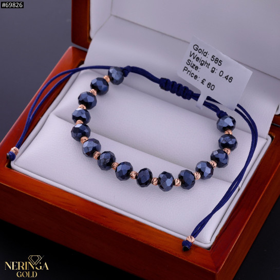 Rose blue color cord gold thread bracelet #69826