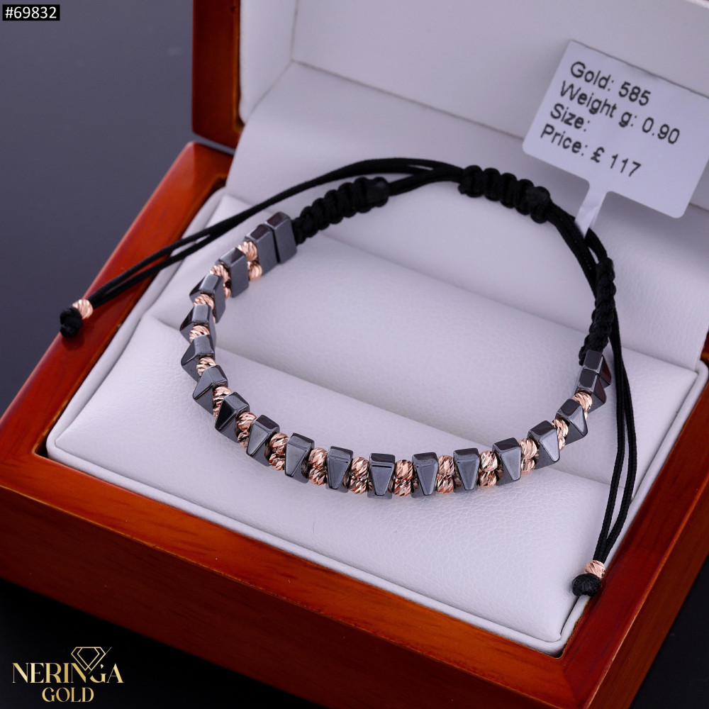 Rose black color cord gold thread bracelet #69832
