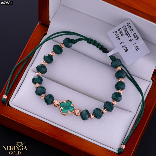 Rose green color cord gold thread bracelet #69834