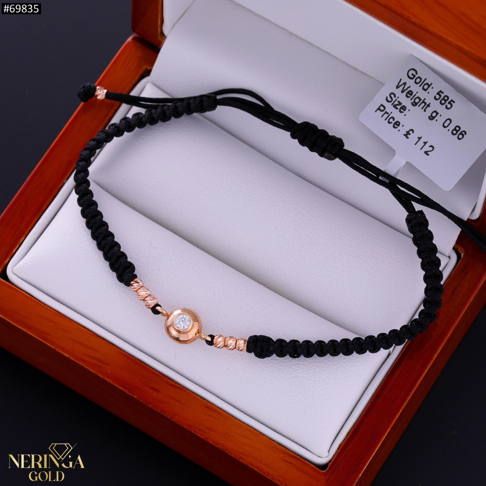 Rose black color cord gold thread bracelet #69835