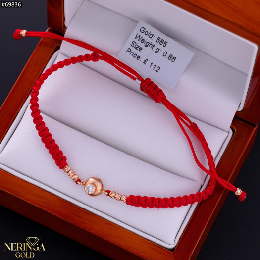 Rose red color cord gold thread bracelet #69836