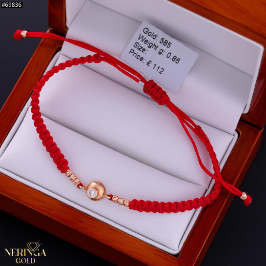 Rose red color cord gold thread bracelet #69836
