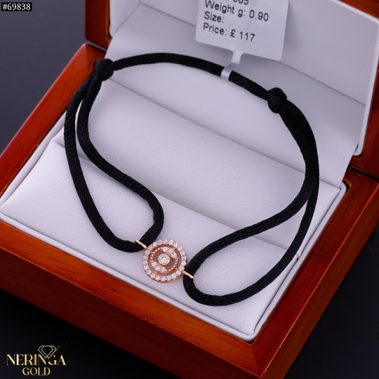 Rose black color cord gold thread bracelet #69838