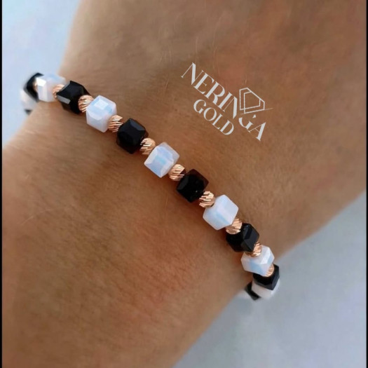 Rose black color cord gold thread bracelet #69820