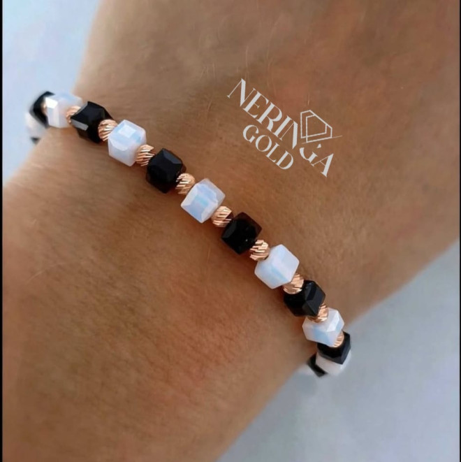 Rose black color cord gold thread bracelet #69820