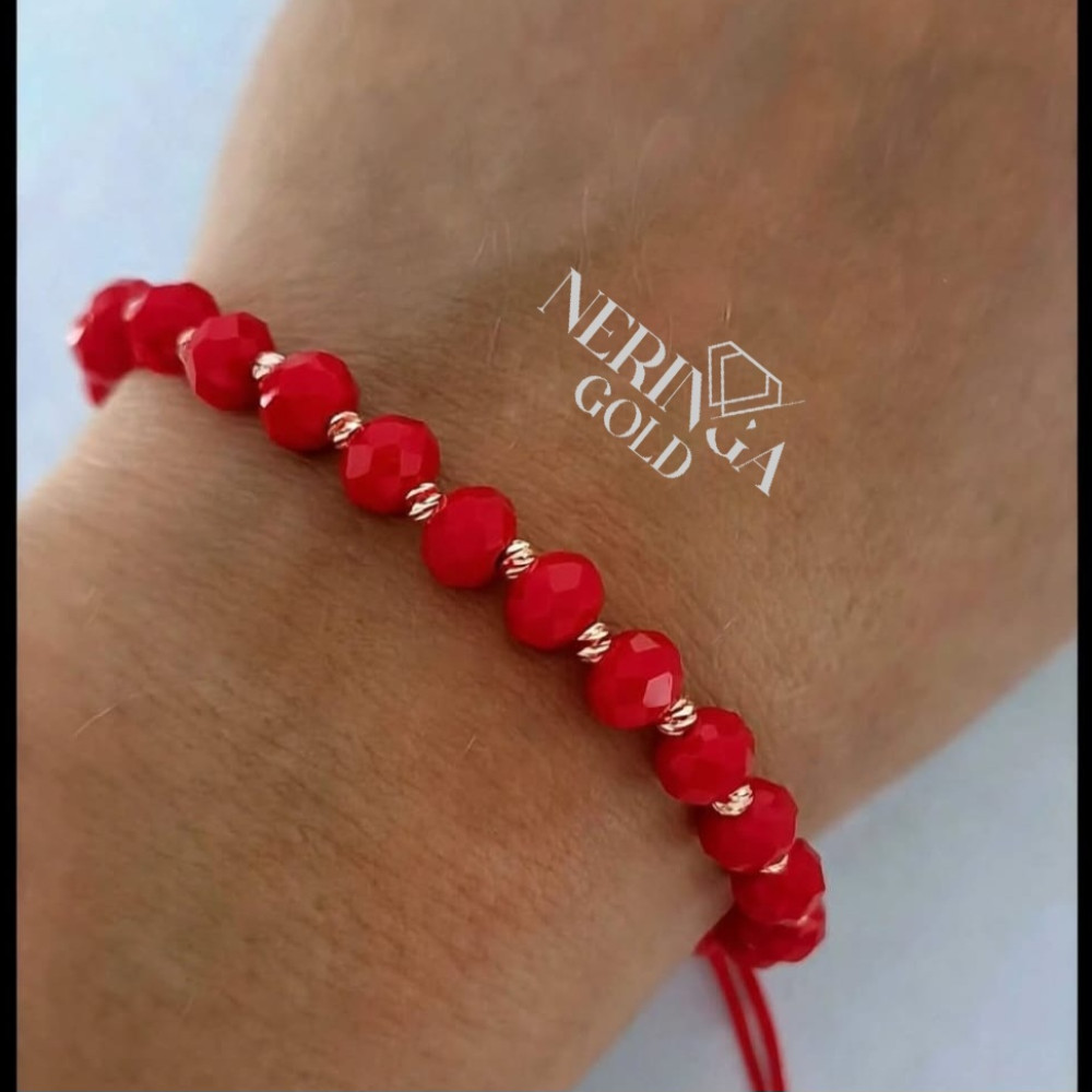 Rose red color cord gold thread bracelet #69799