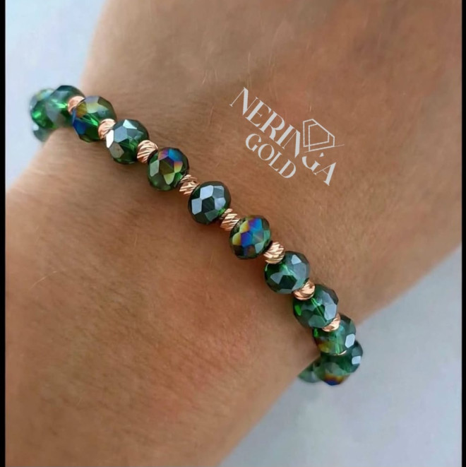 Rose green color cord gold thread bracelet #69810