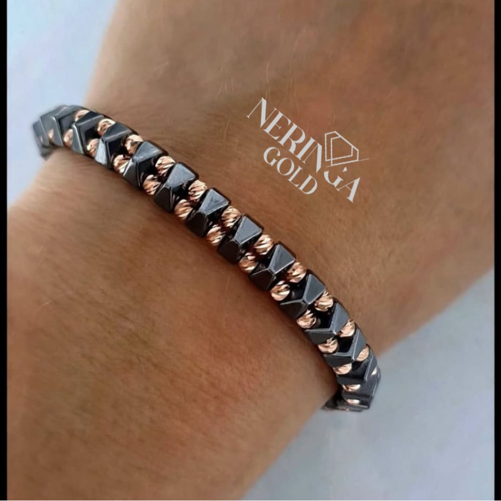 Rose black color cord gold thread bracelet #69832