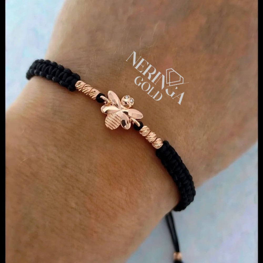 Rose black color cord gold thread bracelet #69795
