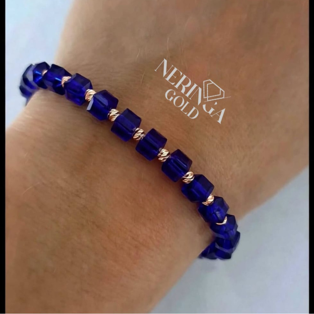 Rose blue color cord gold thread bracelet #69812
