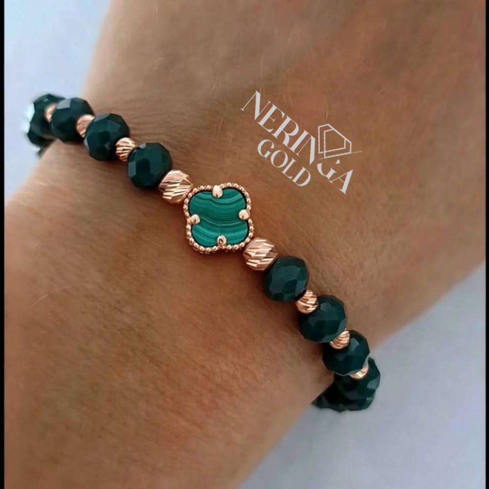 Rose green color cord gold thread bracelet #69834