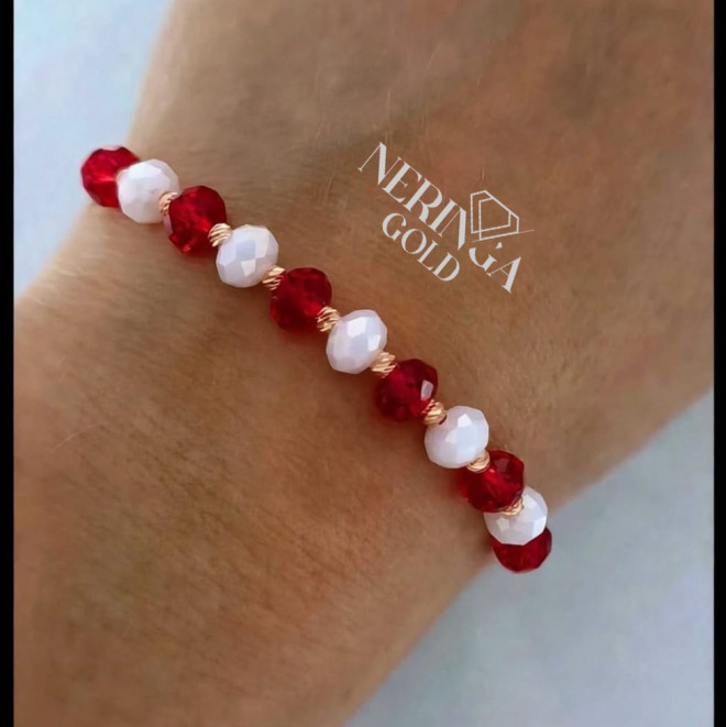 Rose red color cord gold thread bracelet #69806