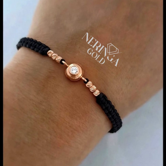Rose black color cord gold thread bracelet #69835