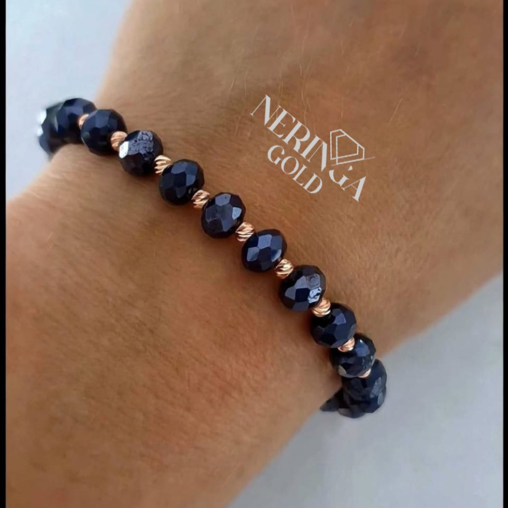 Rose blue color cord gold thread bracelet #69826
