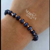 Rose blue color cord gold thread bracelet #69826