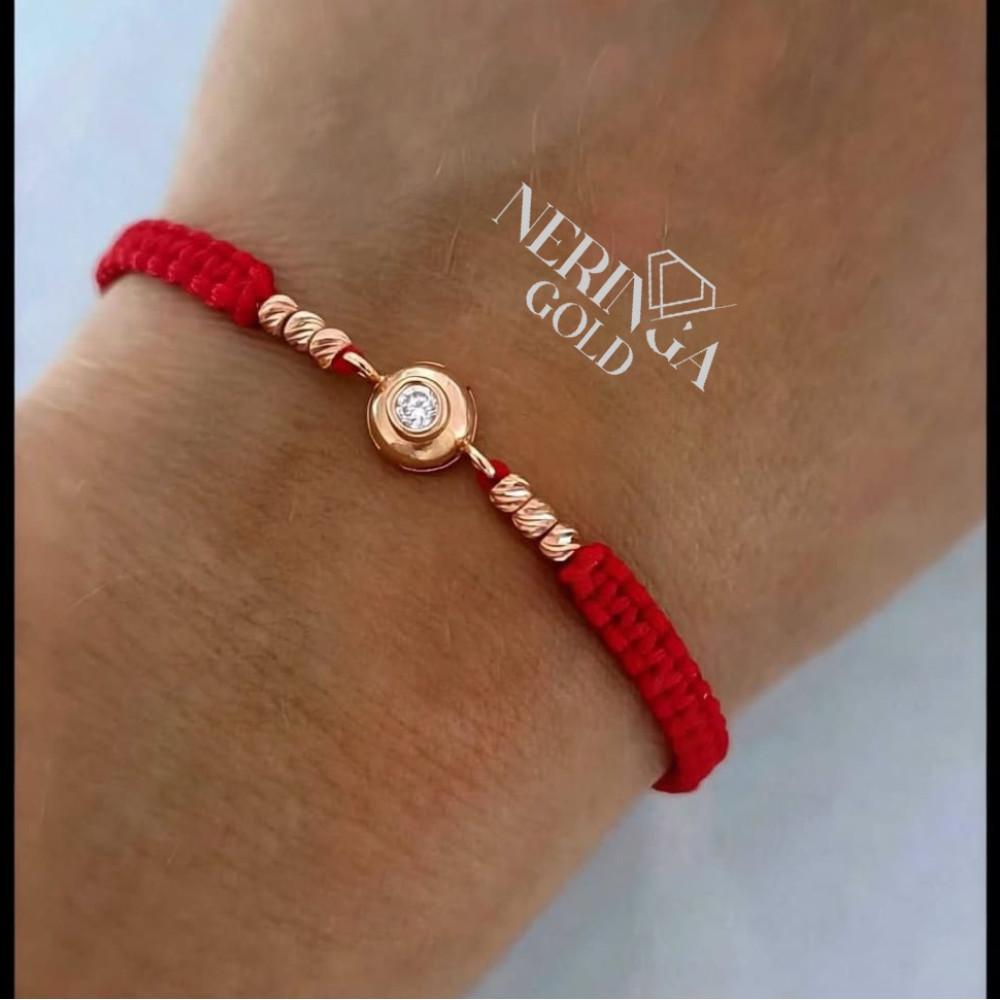 Rose red color cord gold thread bracelet #69836