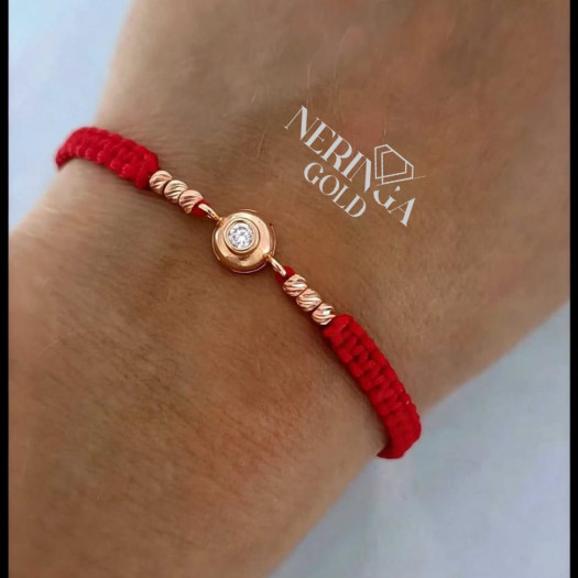 Rose red color cord gold thread bracelet #69836