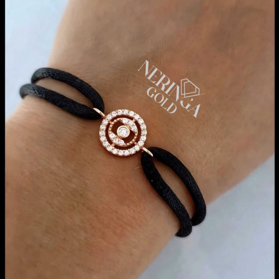 Rose black color cord gold thread bracelet #69838