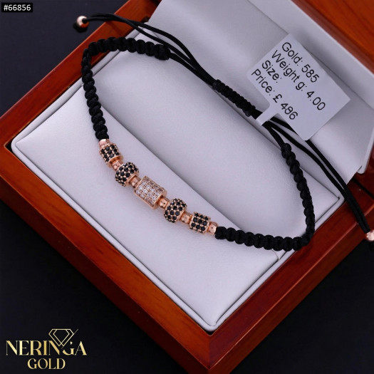 Rose black color cord gold thread bracelet #66856