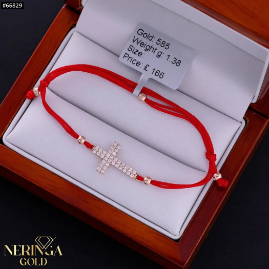 Rose red color cord gold thread bracelet #66829