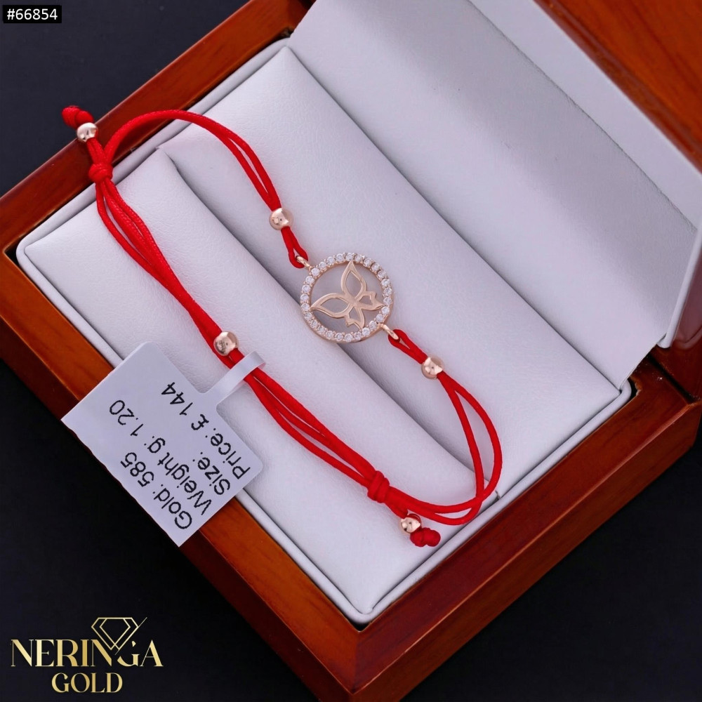 Rose red color cord gold thread bracelet #66854