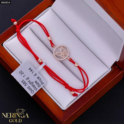 Rose red color cord gold thread bracelet #66854