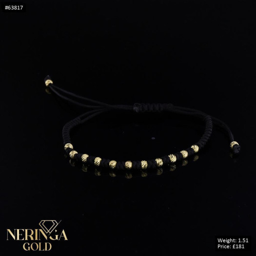 Yellow black color cord gold thread bracelet #63817