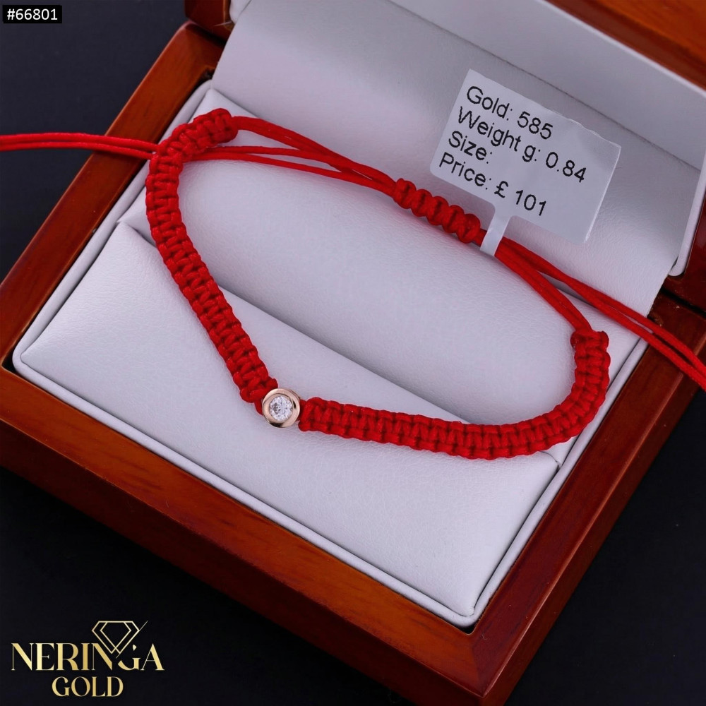 Rose red color cord gold thread bracelet #66801