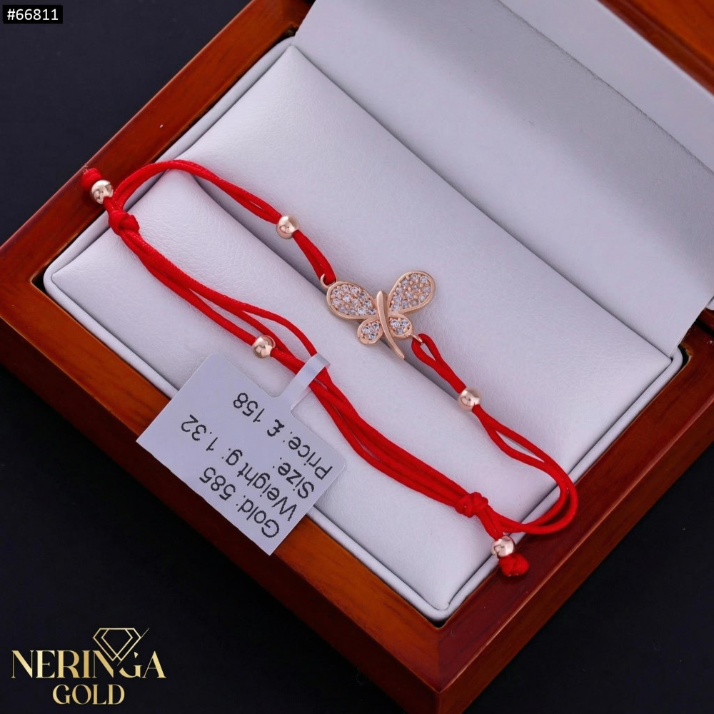 Rose red color cord gold thread bracelet #66811