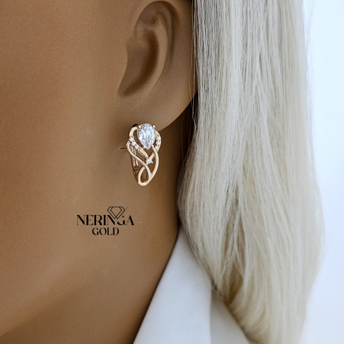 Rose gold english lock earrings #60462