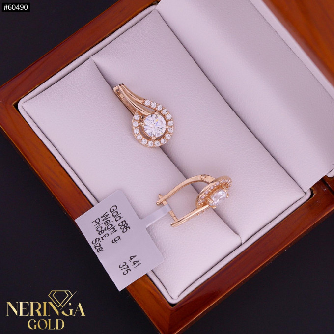Rose gold english lock earrings #60490