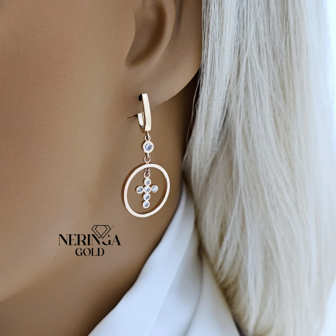 Rose gold english lock earrings #60563