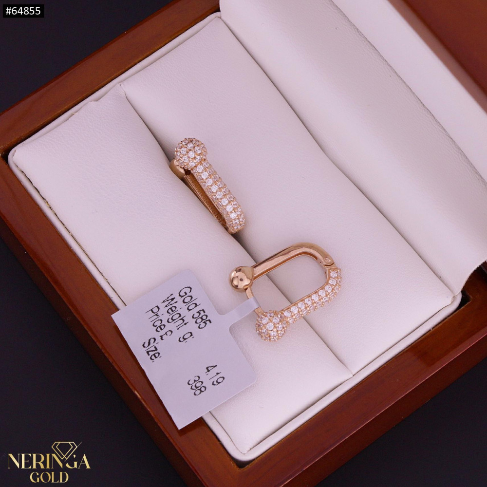 Rose gold english lock earrings #64855