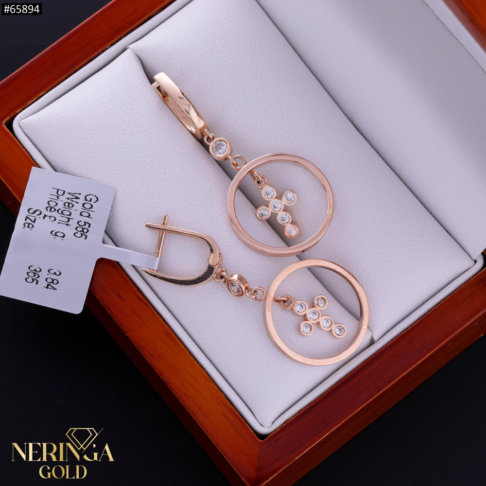 Rose gold english lock earrings #65894
