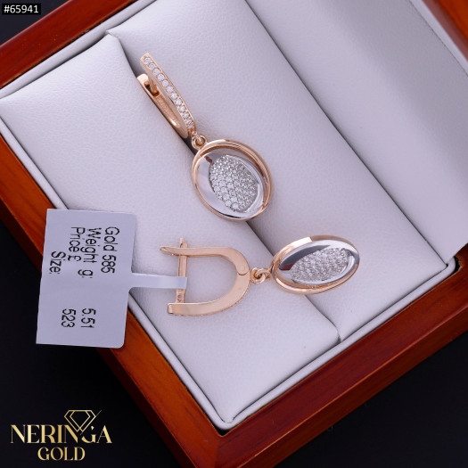 Rose gold english lock earrings #65941